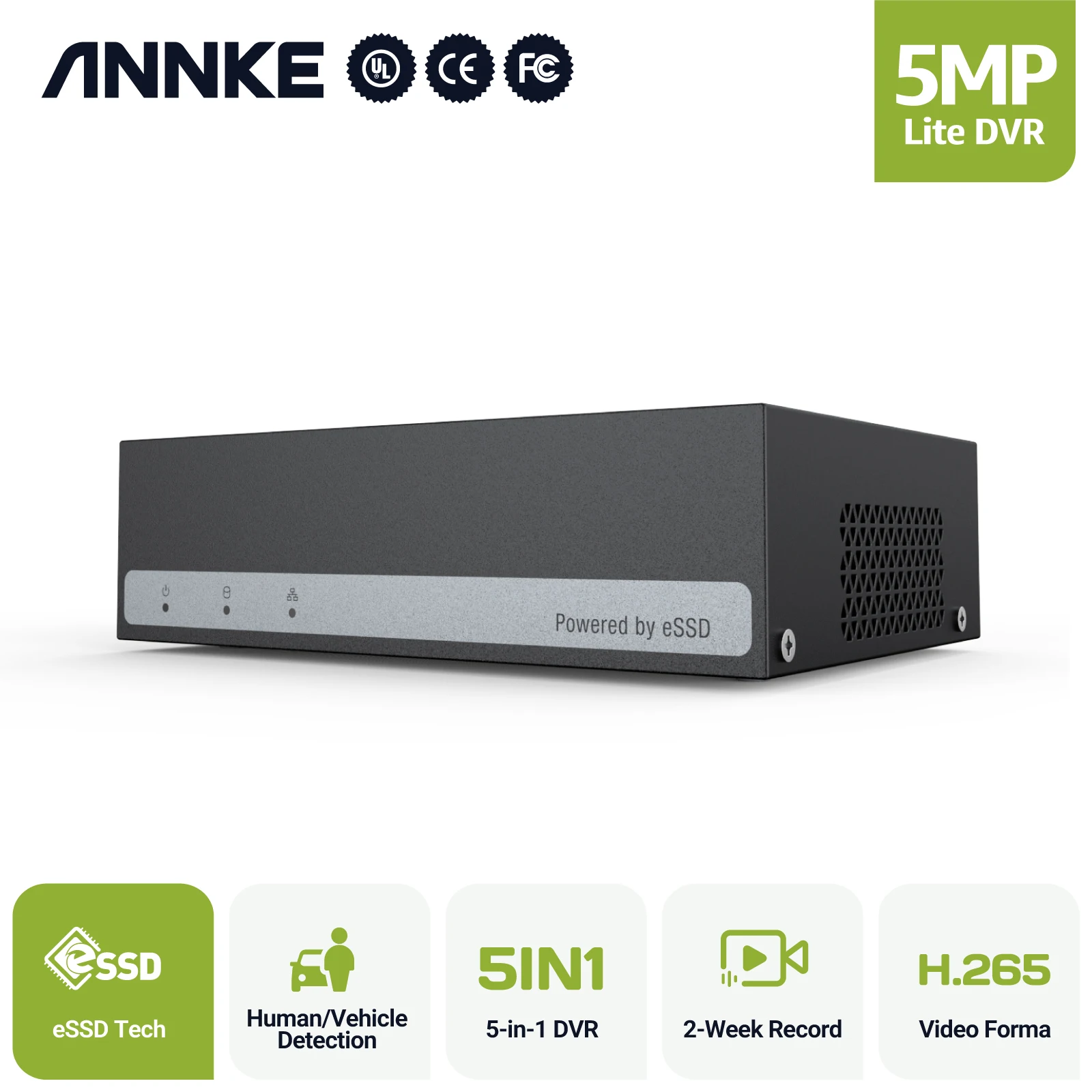 Annke 8Ch 5Mp 5 In1 Hd Tvi Cvi Ahd Ip Security Dvr Recorder H.265 Videoregistratore Digitale Con Riproduzione Di Rilevamento Del Movimento Intelligent