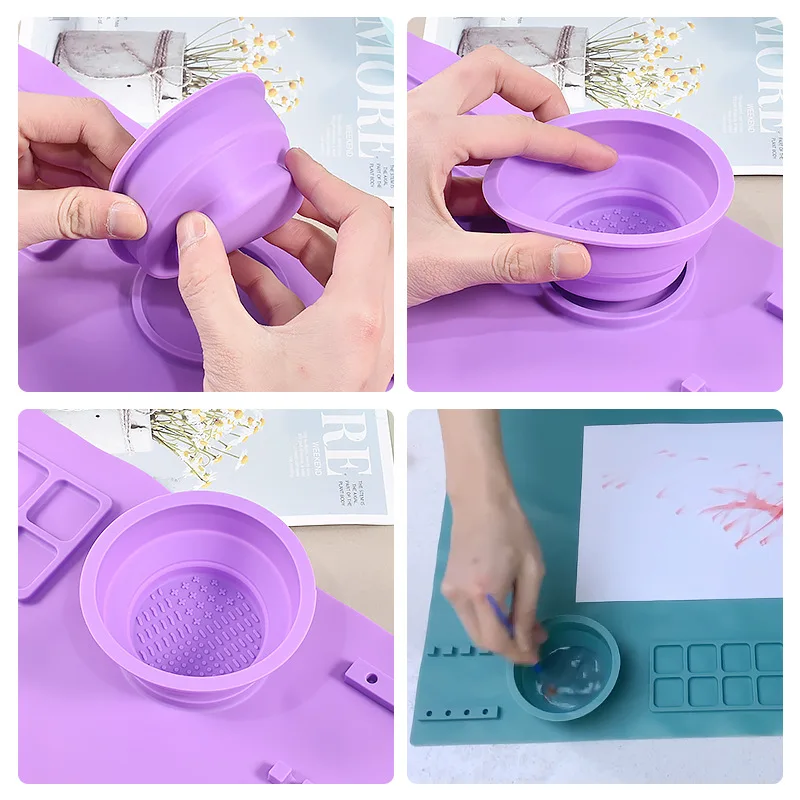 Silicone Painting Mat, Non-stick Waterproof Mat with Cleaning Cup for DIY  Art Resin Casting