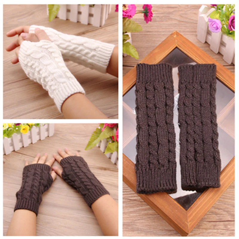 

Women Long Fingerless Gloves Winter Mitten Knitted Warmer Arm Sleeve Thin Casual Soft Fingerless Gloves Solid Classic Soft Glove