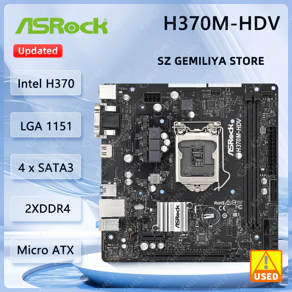 ASROCK H370M-HDV Motherboard Intel H370 LGA 1151 DDR4 64GB Micro