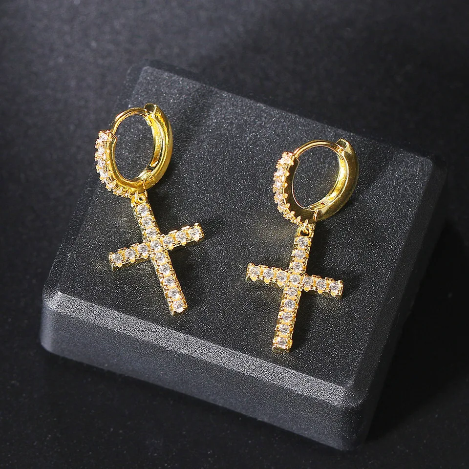 Boucles D'oreilles Pendantes Croix - Argenté, Unisexe Streetwear Hip-hop