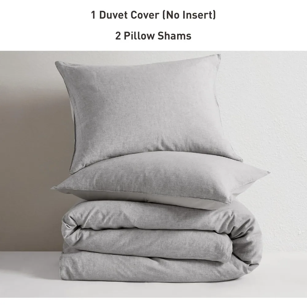 King Size Hyde Lane Linen Duvet Cover Set, 3-Piece Textured French Flax Linen 6