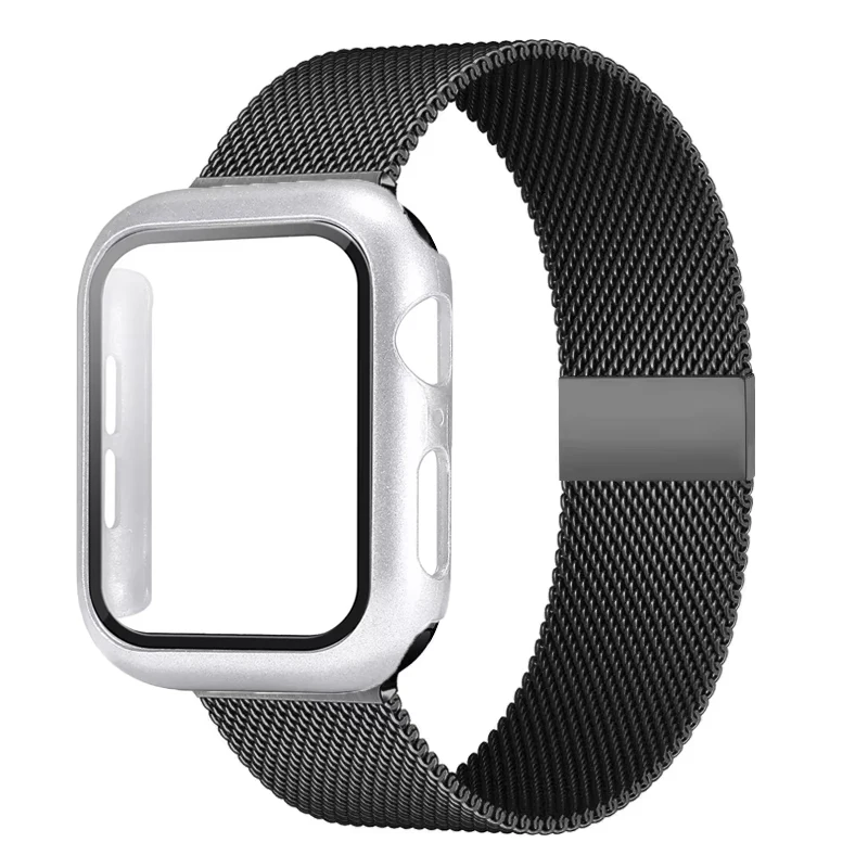 Sleek Milanese Loop Apple Watch Band with Tempered Glass Cover