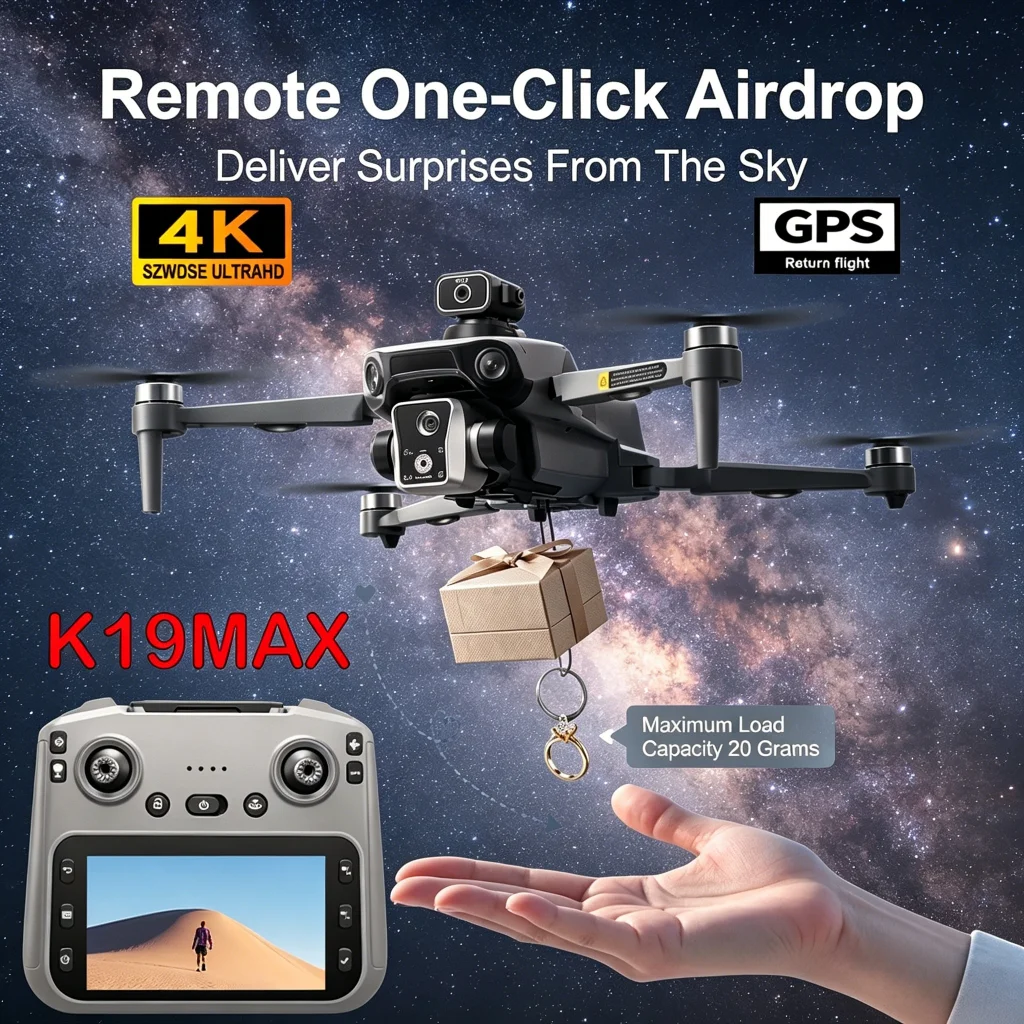 Drone K19 MAX GPS 5G avec écran 4,5" et largage aérien - 25min vol