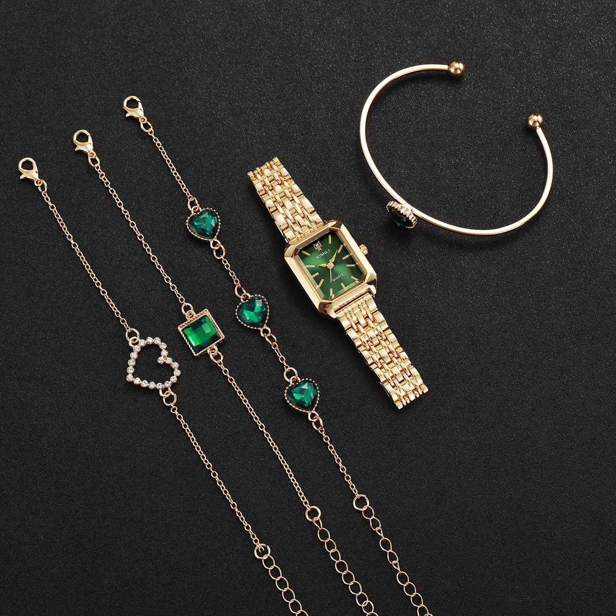 5pcs/set Women's Luxury Exquisite Watch Fashion Retro Quartz Watch With Bracelet Set Gift for Girls (Box Not Included)