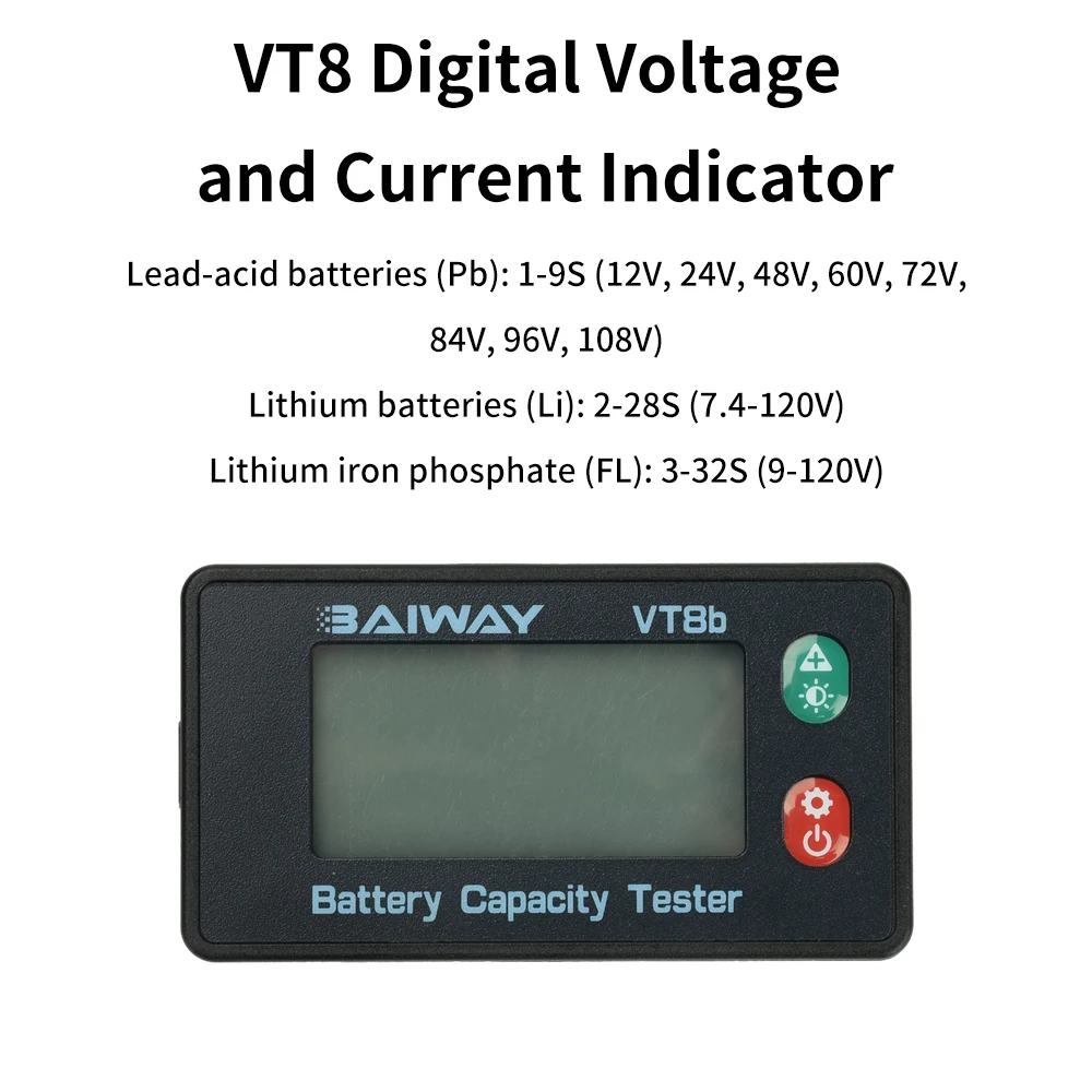 Gros plan sur l'affichage numérique de l'indicateur de batterie VT8 montrant 12.4V, idéal pour acheteur