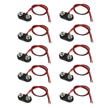 ขั้วต่อแบตเตอรี่ 9V 10 ชิ้นพร้อมขั้วต่อหัวเข็มขัดรูปตัว T สําหรับการทดลองของนักเรียนหรืออุปกรณ์อื่น ๆ พร้อมแบตเตอรี่ 1
