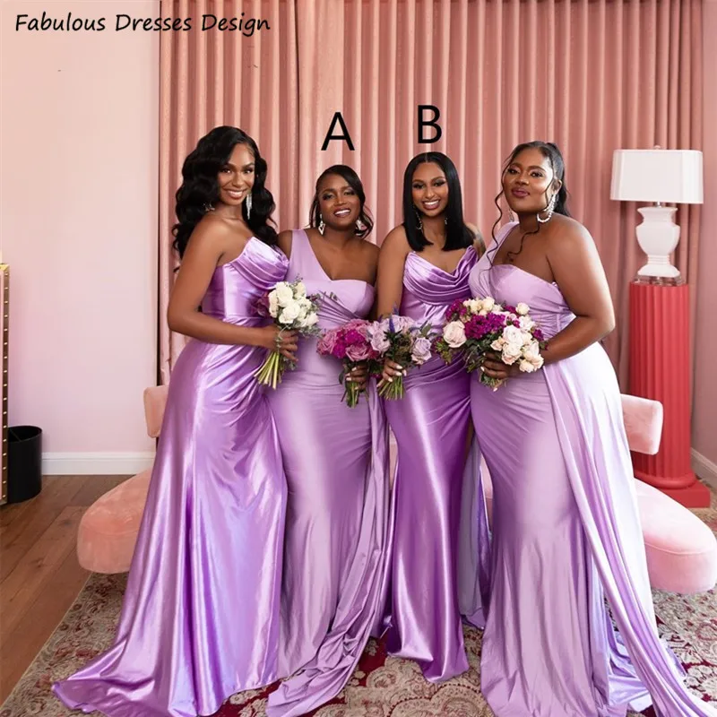 

Lavender One Shoulder Bridesmaid Dresses Cheap Long Mermaid Streamer Wedding Party Dress For African Women Maid Of Honor