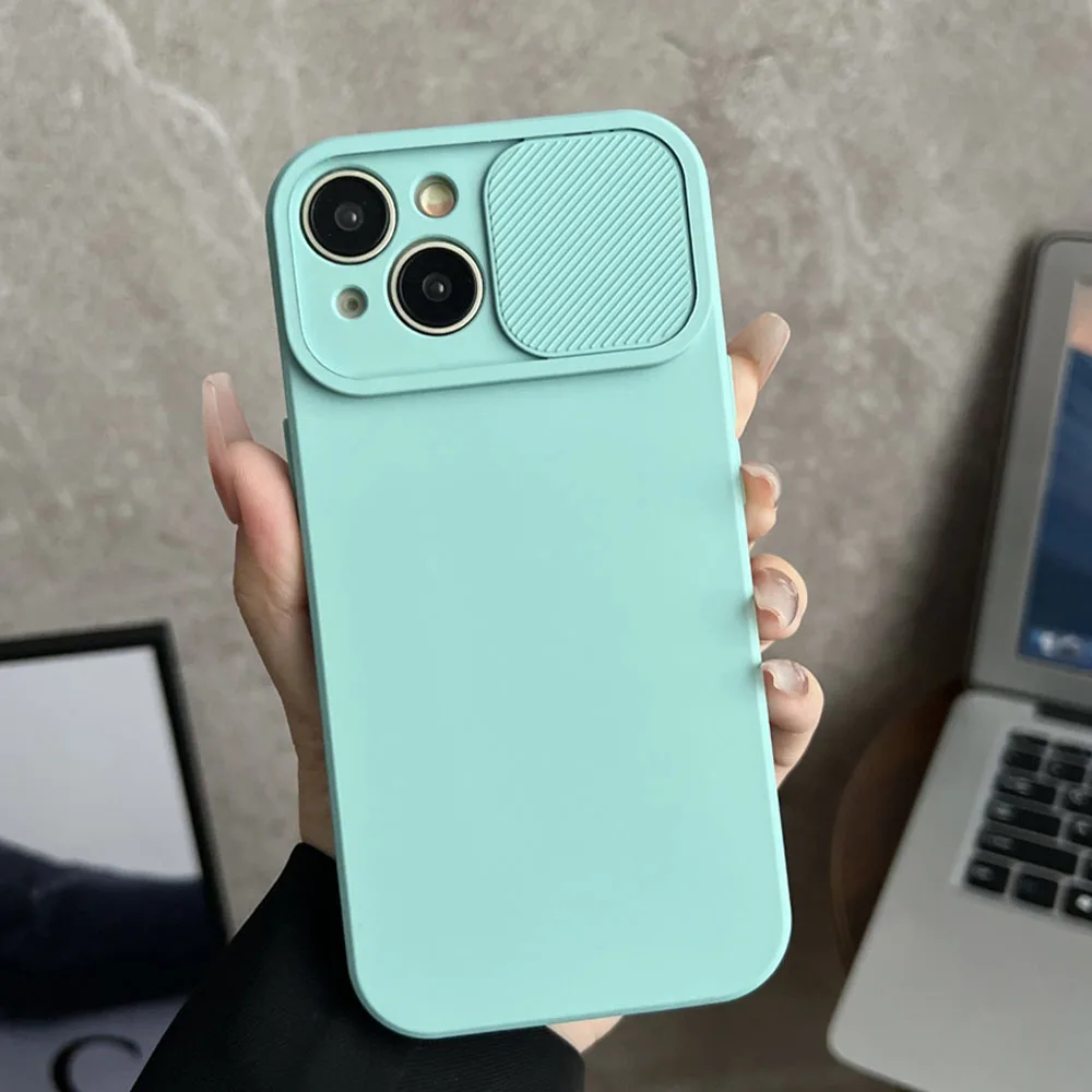 Shockproof Liquid Silicone Soft Phone Case with Slide Camera Matte Cover