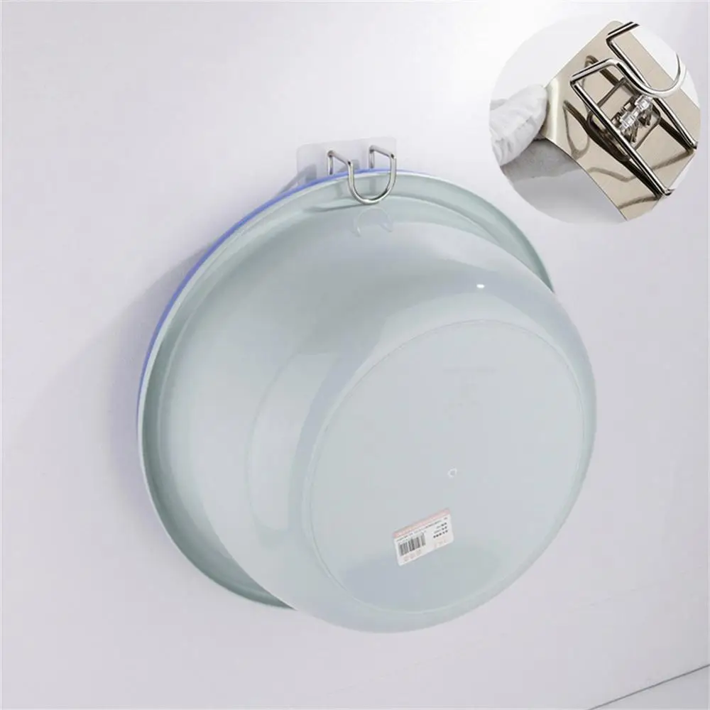 Punch-Free Sticky Bathroom Kitchen Traceless Washbasin Save Space Organizer Wall Mount Hook Holder Adhesive Storage Rack 2PCS