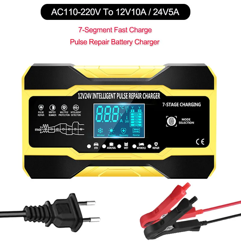 Car Battery Charger 110220v para 12v10a24v5a Motorcycls Solar Battery Charger Led Power Repair Chumbo Ácido Molhado e Seco 180w