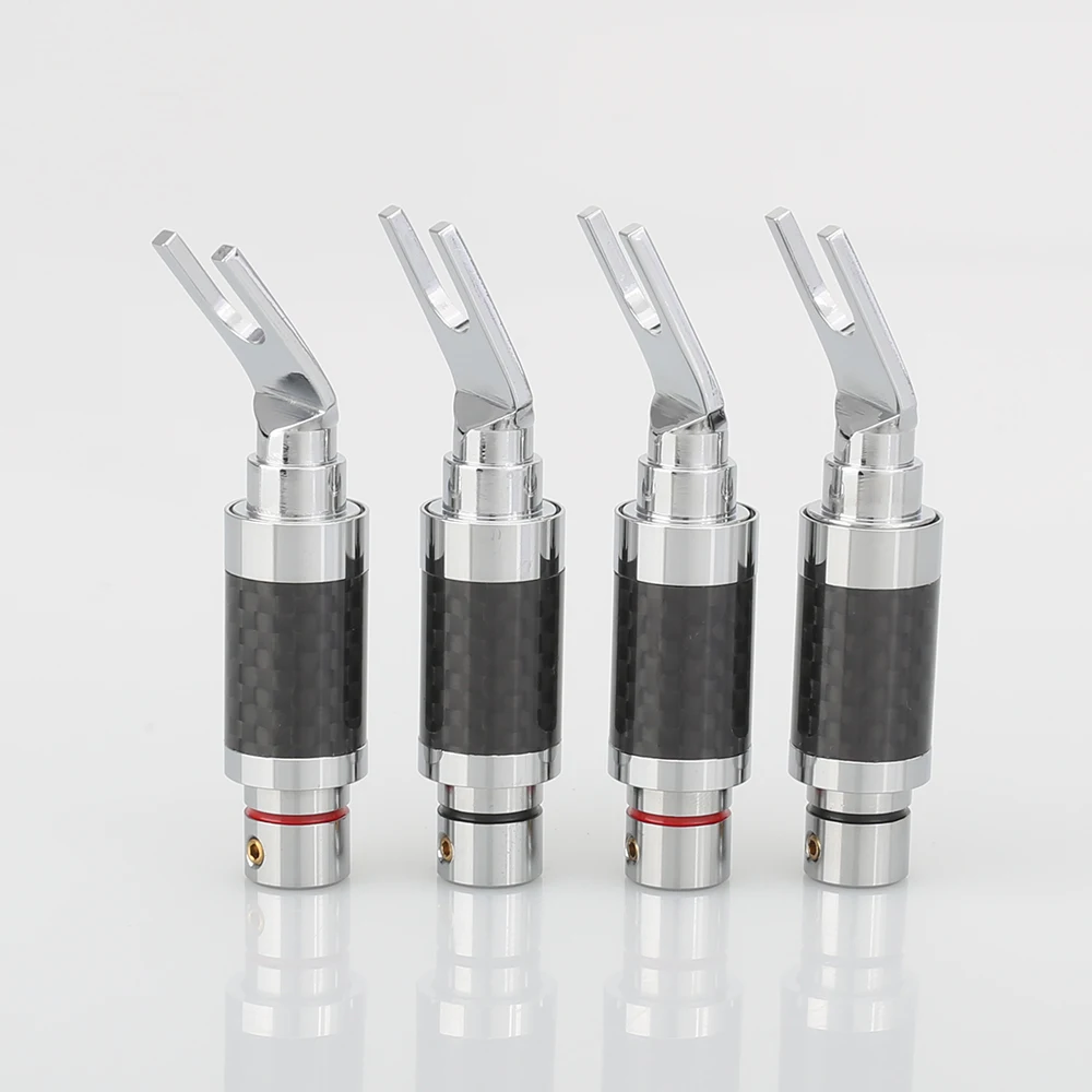 

HI End Audio Spade Plug 4x Rhodium Carbon Fiber Spade Plug Speaker Cable Copper Connector