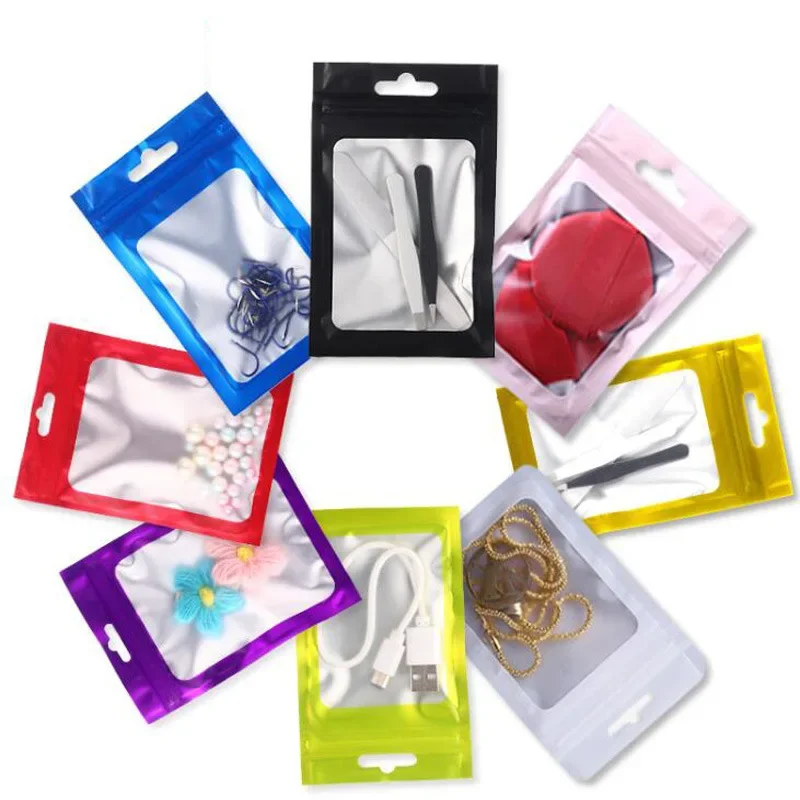 50pcs Colorful Zipper Mylar Bags Visible Window Waterproof Aluminum Foil Plastic Seal Bags Packaging Gift Candy Coffee Bean 3