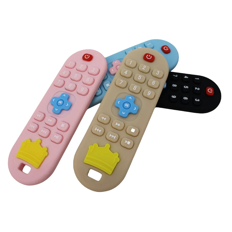 Baby silicone remote control teether baby anti-eating hand teething stick cartoon soothing teething toys cognitive teething toy
