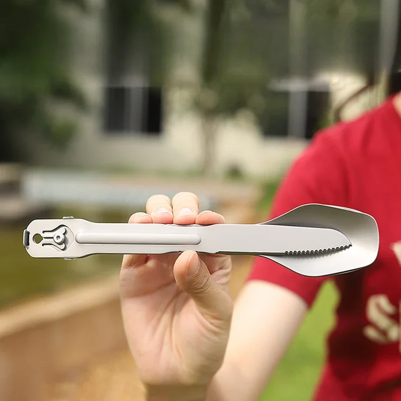 4 in 1 Stainless Steel Detachable Assembled Spoon Fork Set Outdoor Camping Tableware Picnic Cookware Cutlery