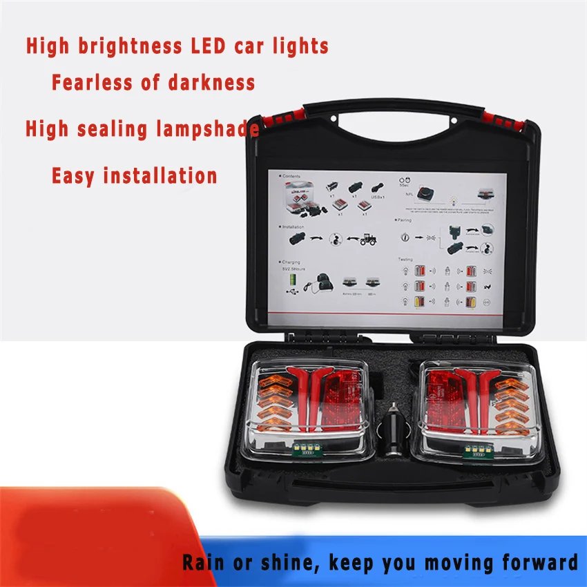 12V 24V Trailer Truck Tail Light LED Brake Signal Warning Light Magnet Red Yellow Dual Color for RV Camper Lorry Truck