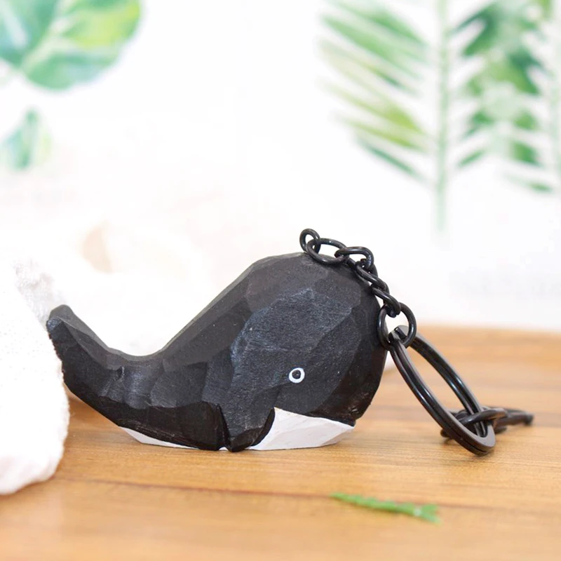 Hand Carved Diy Whale Keychain Cute Wood Carving Pendant For Car Bag Keyring Personality Key Chains Charms Birthday Holiday Gift