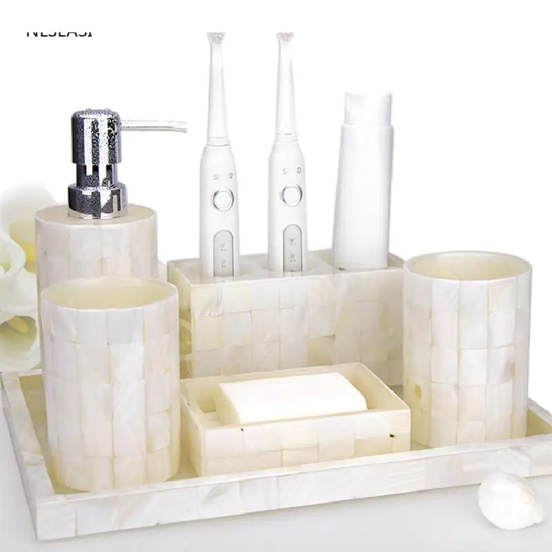 

Shell Pattern Creativity Resin Bathroom Accessories Set Gargle Cup Soap Dish Toothbrush Holder Soap Dispenser Tray Home Decor