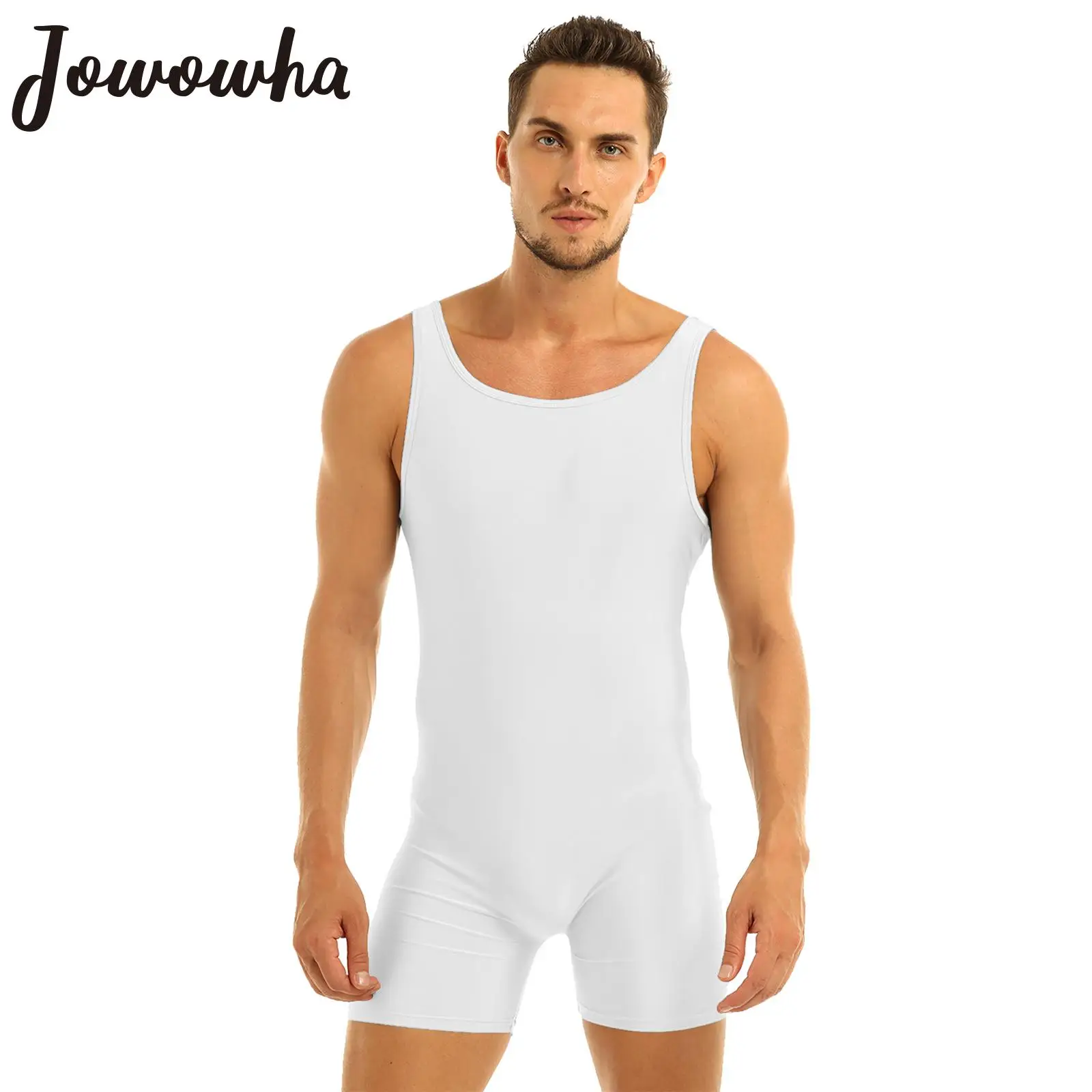 

Mens Glossy Bodysuit One Piece Swimsuit Sleeveless Stretchy Leotard Dance Biketard Unitard Sport Gym Workout Swimwear Clubwear