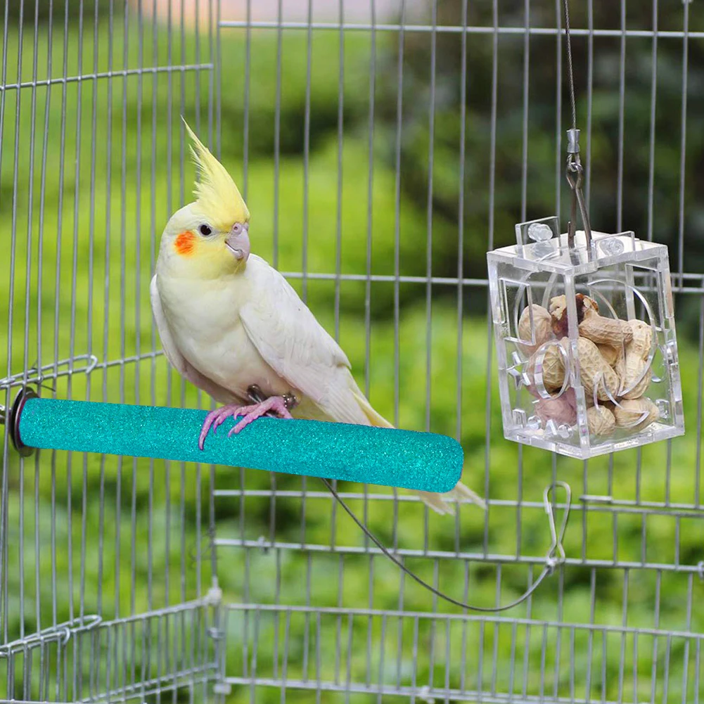 Wood Bird Claw Beak Grinding Bar Standing Stick with Bell Parrot Station Rod Perch Stand Toy Bird Cage Accessories bird cage perches