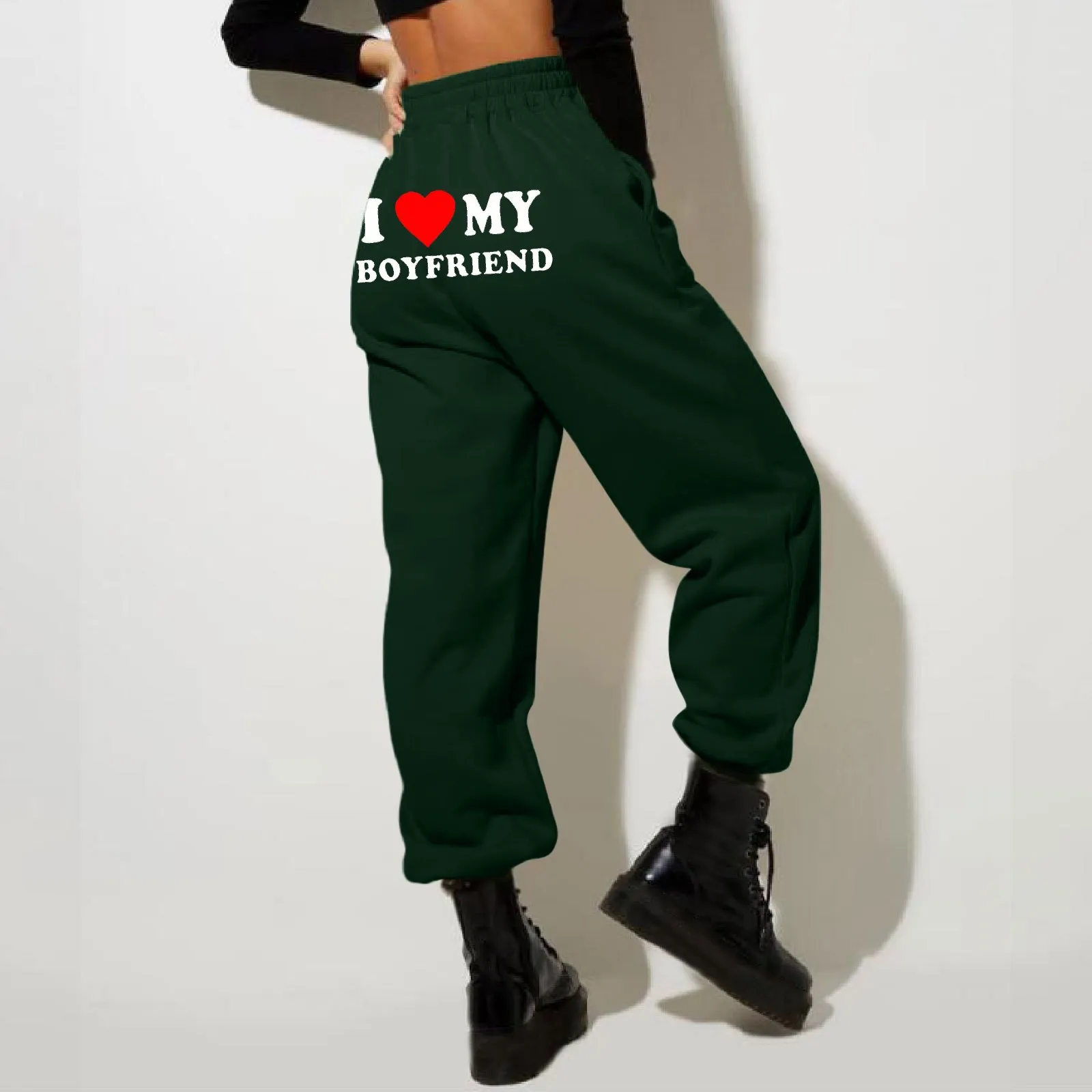 

I Love My Boyfriend Printed Sweatpants Y2K High Elastic Waist Drawstring Baggy Trousers Vintage Casual Women Straight Pants