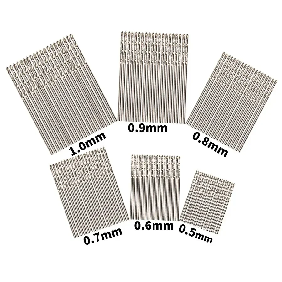 Drill Bits 60pcs 0.5mm 0.6mm 0.7mm 0.8mm 0.9mm 1mm HSS Straight Shank Twist For Walnut Vajra Bodhi Pearl Beads Punch