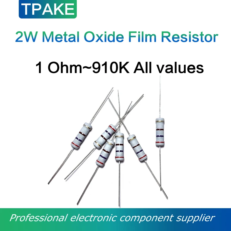 Metal film resistor 2Watt 100/120/150/180/200/220/240/270/300/330/360/390/430/470/510/560/620/680/750/820/910K