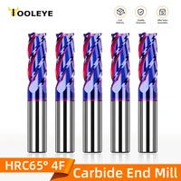 TOOLEYE HRC65 fraise en bout de carbure 4 cannelures fraise à métal outil de coupe CNC Maching revêtement fraises plates pour l'acier inoxydable 1