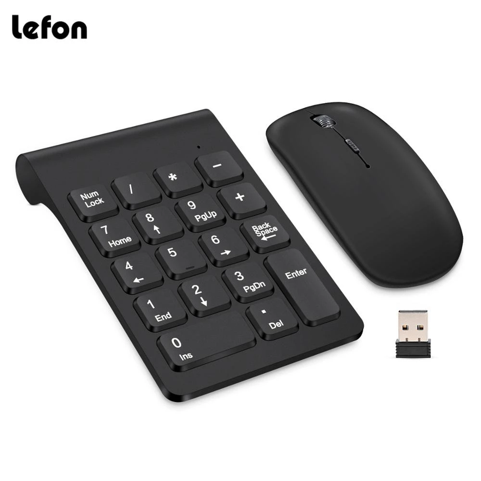 Lefon Wireless Numeric Keyboard 18 Keys Mini Digital Number Pad Keypad Accounting Bank Keypad Mouse Set For PC Laptop Notebook