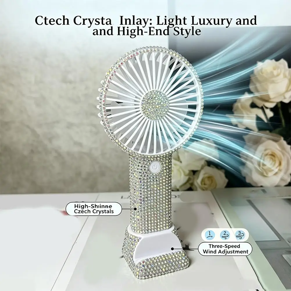 Handheld Inaly Rhinestones Draagbare Zomerventilator USB Oplaadbare Mini Koeler Bureau Roze Persoonlijk_voghion.com