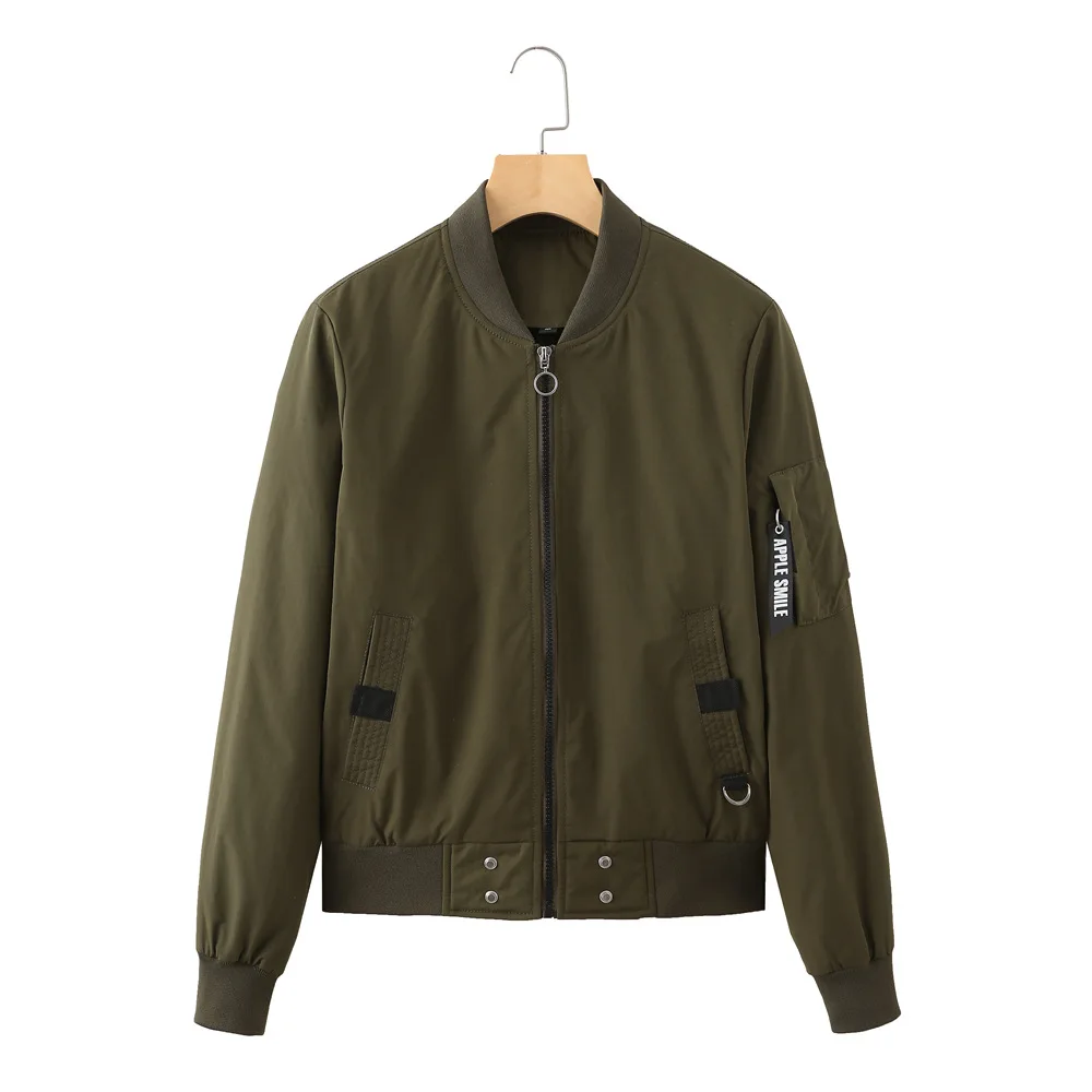 

Fashion Popular Europe and The United States Stand Collar Urban Casual Cotton Jacket Pilot Jacket Spring and Autumn Coat Women