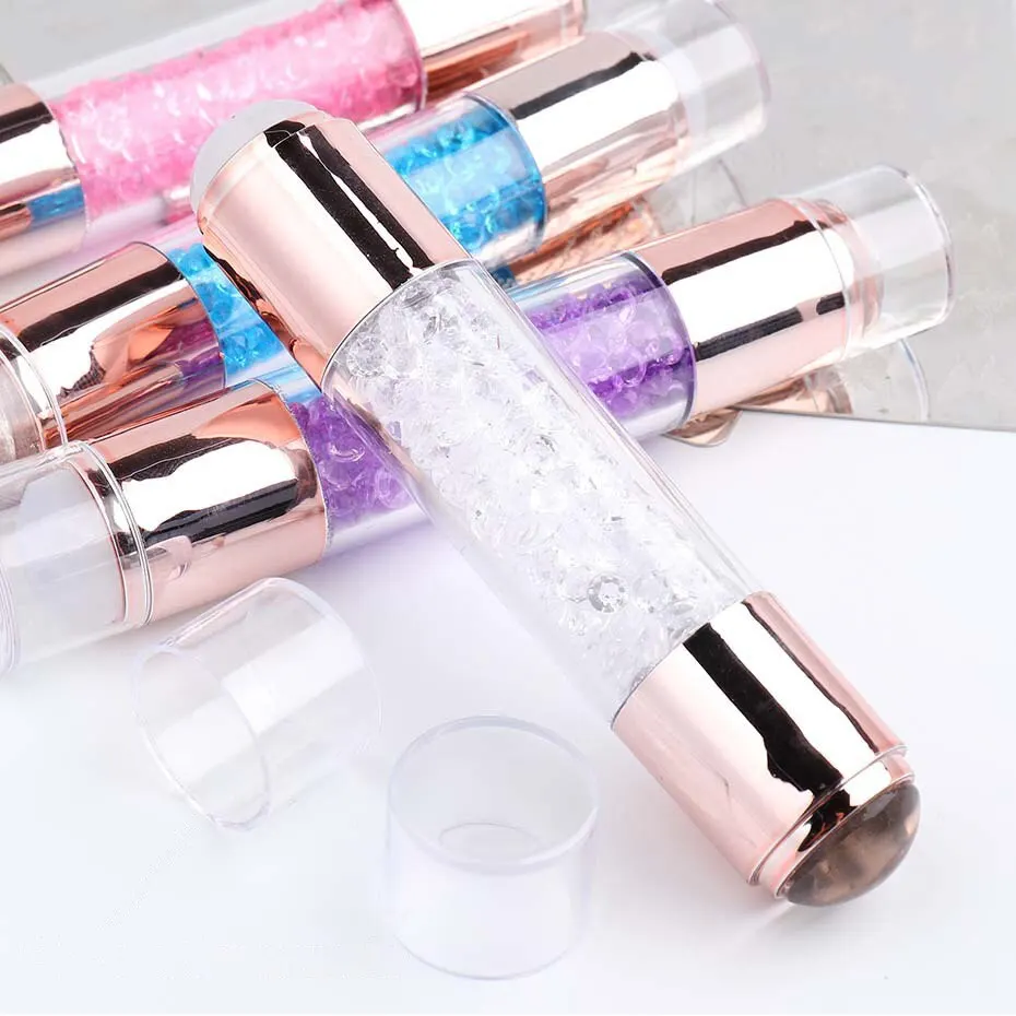 Nail Art Stamping Kit 3pcs Nail Stamp Art Set Double Head Silicone Nail Stamper Crystal Handle Stamp Random Stencil Easy Set Plating Tool