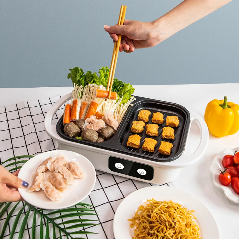 2 in 1 Non-Stick Shabu Pot and Griddle Multi Cookers BBQ Shabu Shabu Pot with Grill, Steaks, Ramen& Noodles,electric cooking pot 2