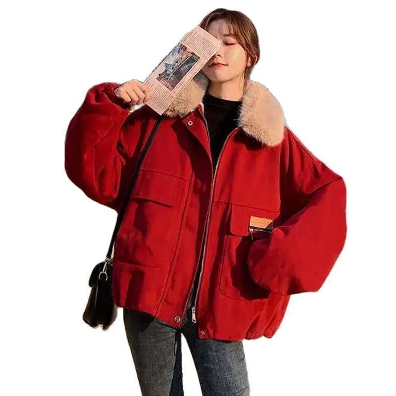 

Зимнее новое пальто на молнии с бархатной подкладкой, Женская Короткая свободная теплая куртка Джокера с хлопковой подкладкой, модное повседневное пальто