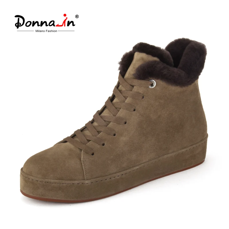 

Donna-in Luxury Genuine Leather Platform Winter Snow Boots Wedge Med Heel Lace up Short Booties Top Quality Female Shoes
