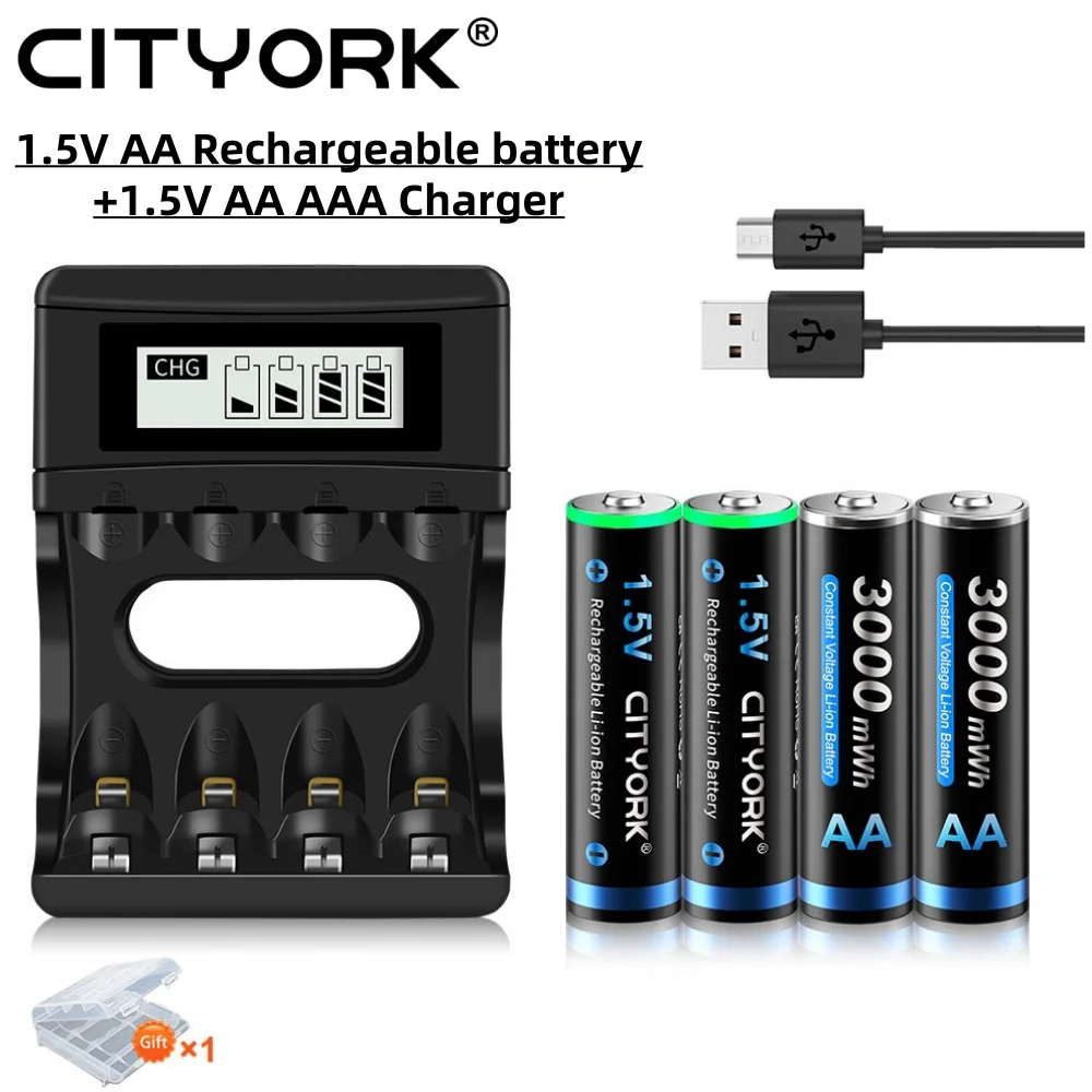 CITYORK 1.5V AA Rechargeable Battery Li-ion 3000mWh Rechargeable AA Lithium battery For Remote control Wireless mouse 1