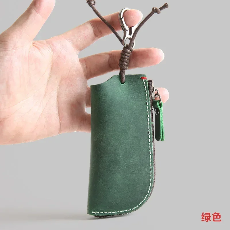 Crazy Horse Leather Casual Zipper Key Case Men's Waist Hanging Genuine Top Cowhide Coin Purse Car Multi-function Keychain