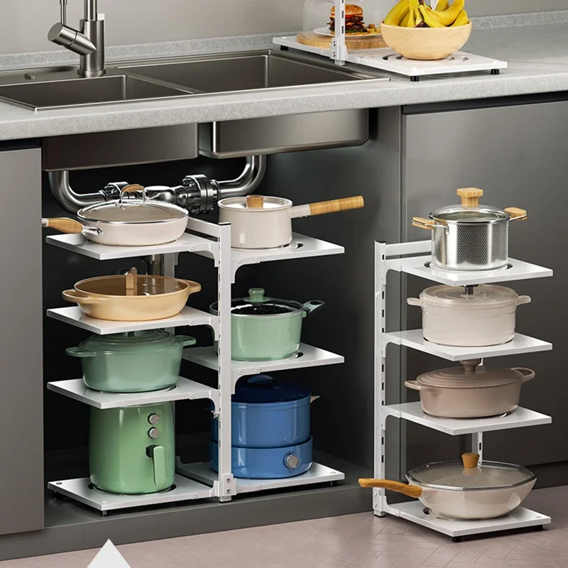 

Kitchen Shelves Multi-Layer Frying Pan Storage Rack Adjustable Cabinet Under Sink Pan Rack Stainless Household Organize Holder