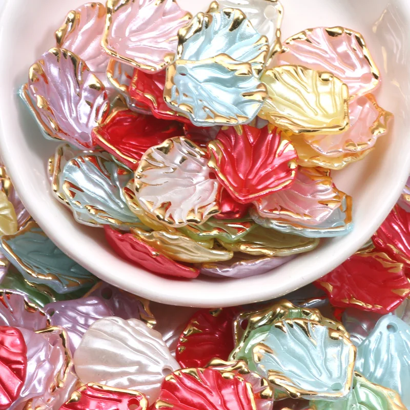 

50 шт., акриловые бусины в виде лепестков, 15 х18 мм Золотые цветные лепестки акриловые бусины цветные подвески акриловые бусины для ювелирных изделий производства DIY аксессуары