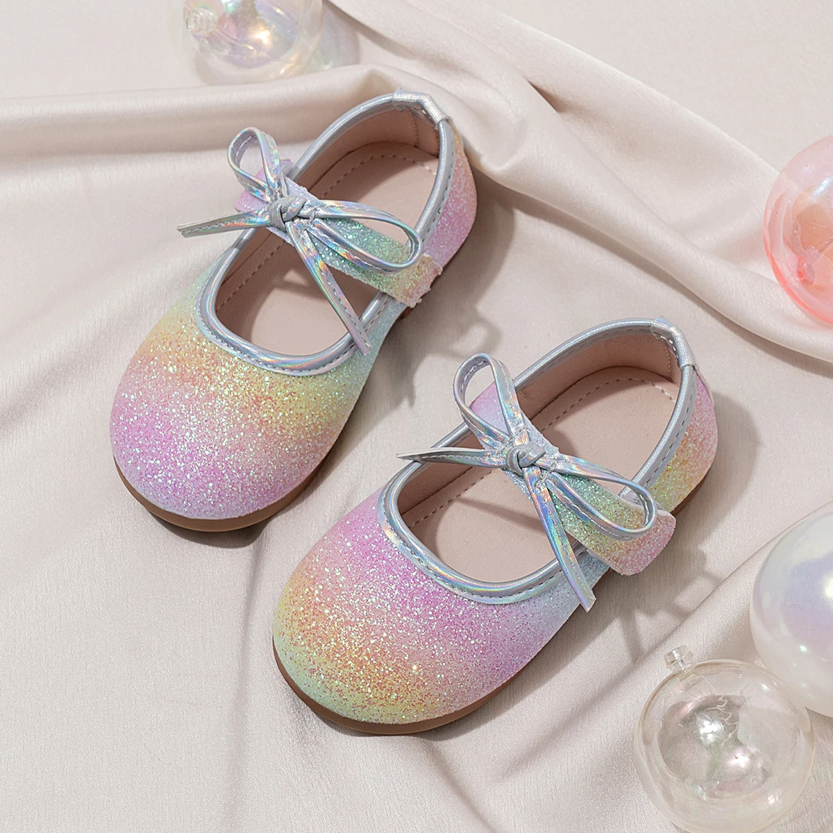 Girls Sparkly Party Flats Shoes with Bow Detail