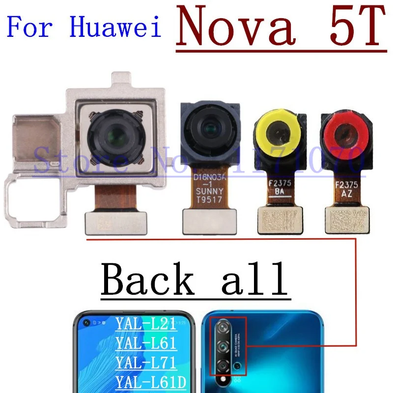 화웨이 노바 5T 5z 노바5T 노바5z용 전면 후면 후방 카메라 모듈, 대형 후면 메인 카메라 플렉스 케이블