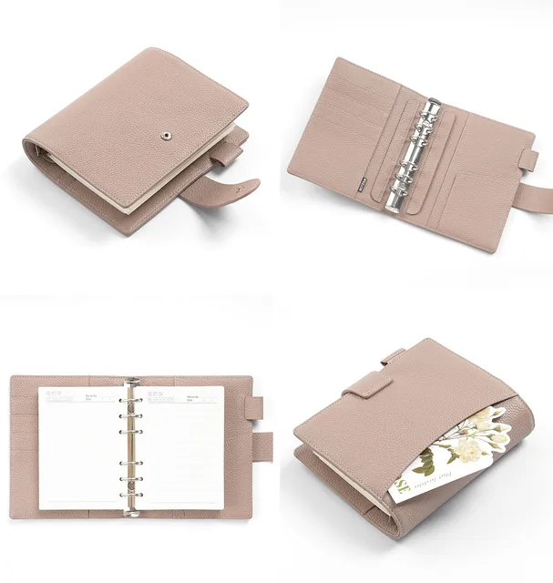 Moterm A6 Elite Rings Planner Cover senza grande tasca posteriore Diario per notebook in pelle di grano di ciottoli con organizer per anelli da 25 mm 3