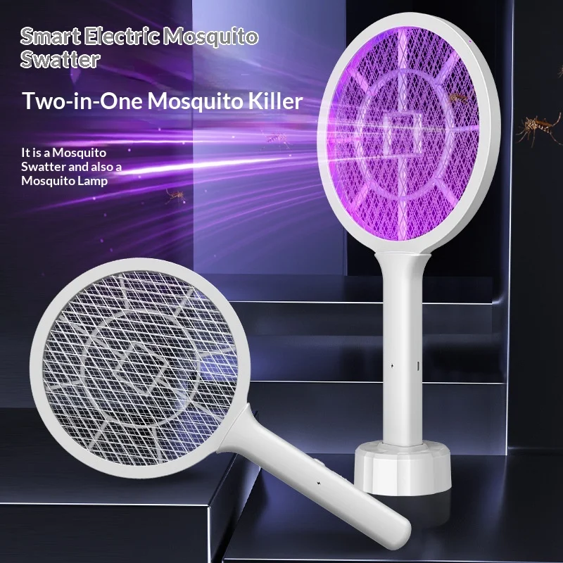 Scacciamosche elettrico multifunzionale 2 in 1 ricaricabile tramite USB con base fotosensibile e funzione antizanzare._voghion.com