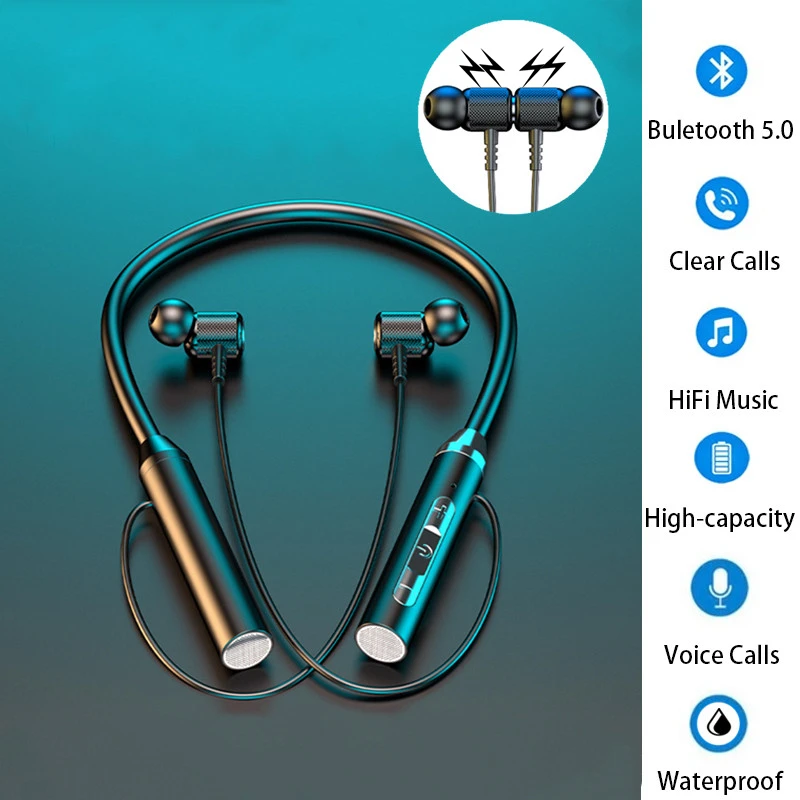

Bluetooth 5.0 Wireless Earphones Neckband Magnetic Sport Running Earbuds With Mic Headphones For iPhone Xiaomi 12D Music Headset