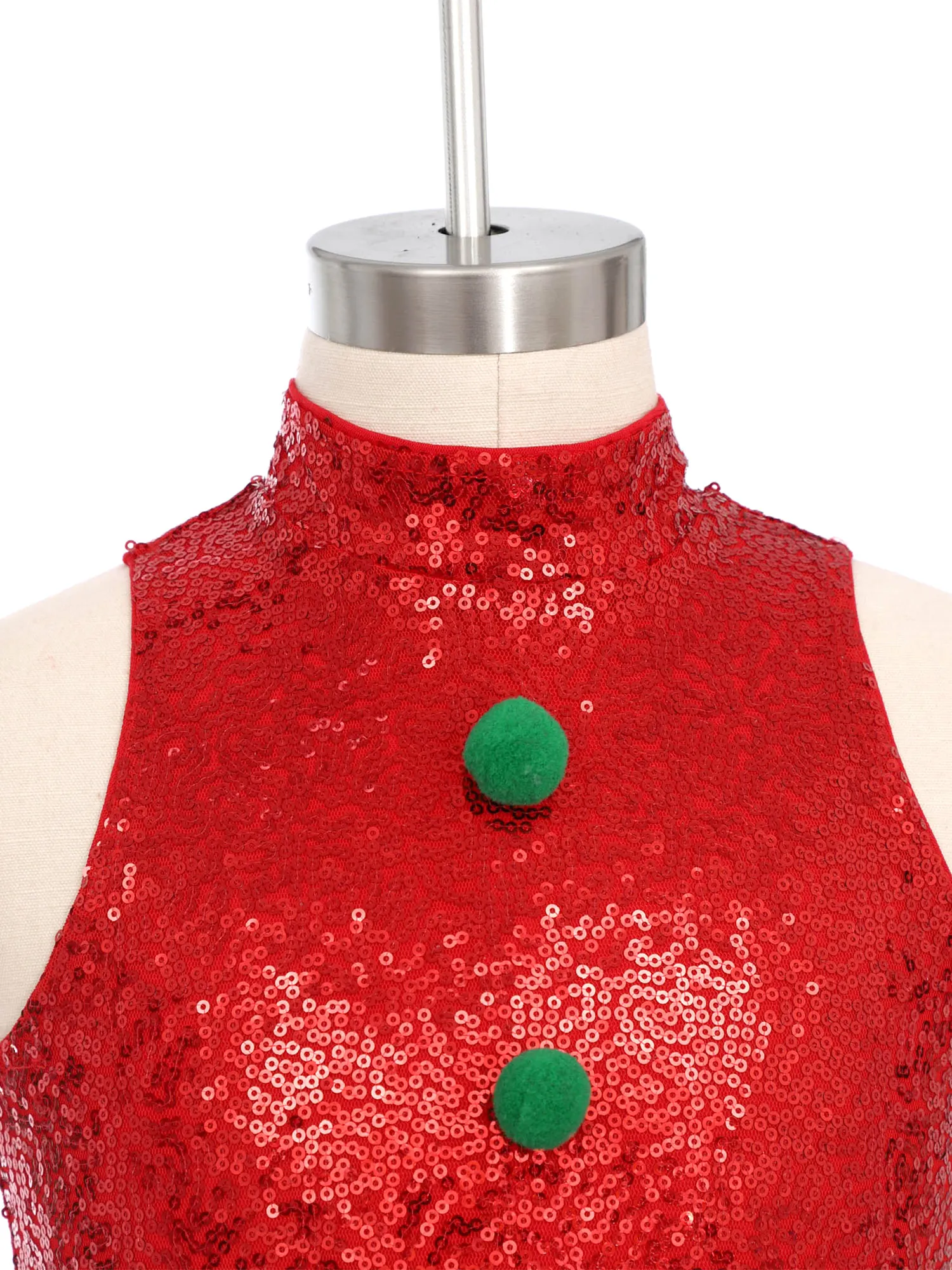 Kinder Mädchen Weihnachten Ballett Tanz Gymnastik Eiskunstlauf Trikot Weihnachten Zuckers tange Bodysuit ärmellose Streifen Pailletten Overall – Detail 25