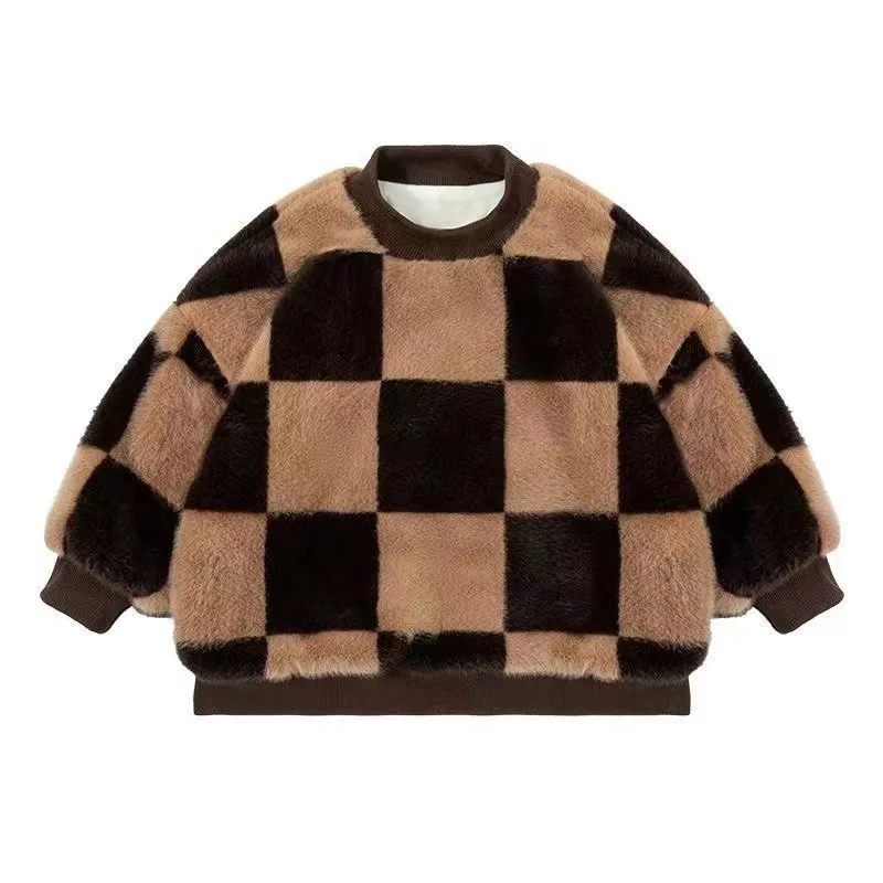 

SweaterGirls' sweater autumn winter new wool sweater children's fashion bottom coat boy girl baby plush thickened warm top