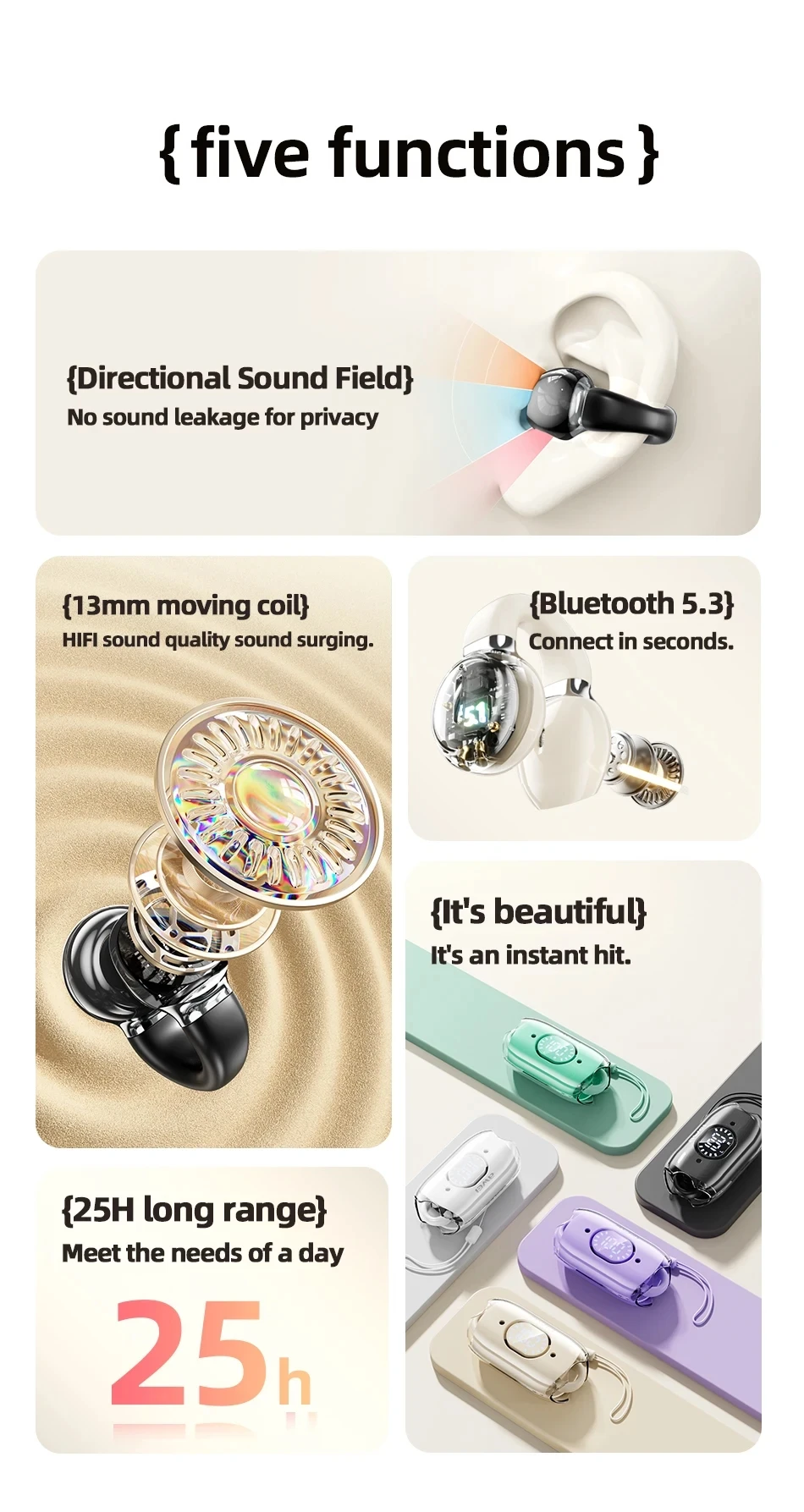 Awei TZ7 Soft Ear Clip-on Sports Wireless Headphones description image