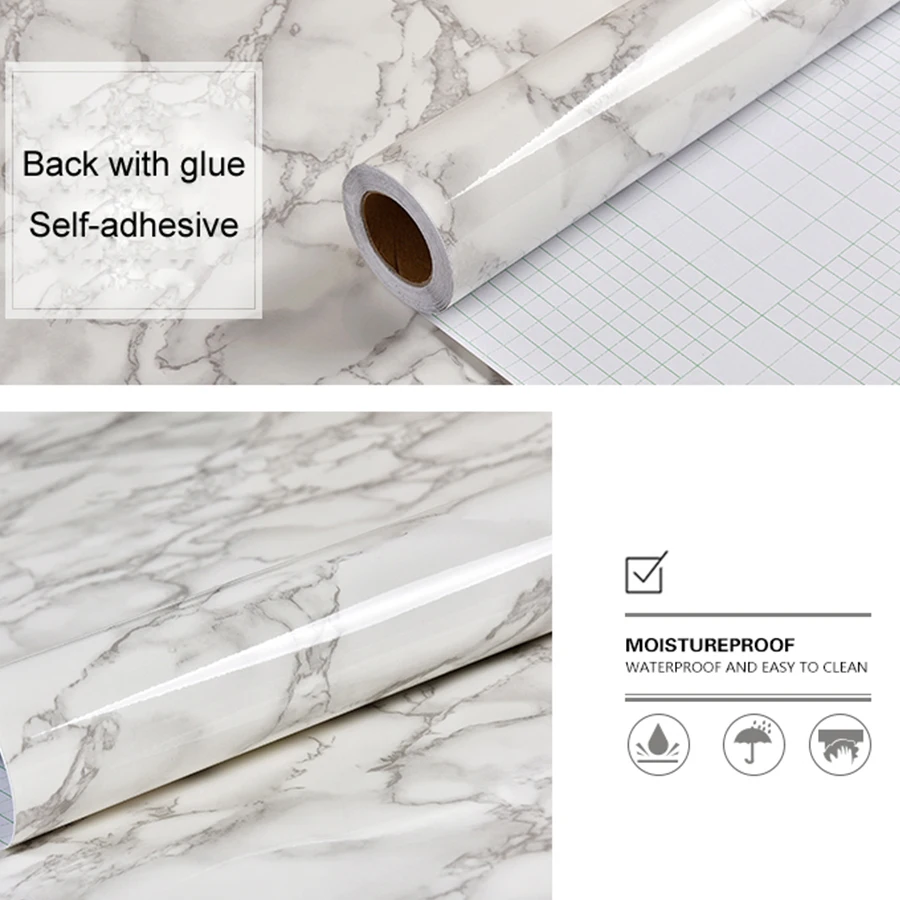 Marble Sticker Kitchen Oil-Proof Film Stove Waterproof Moisture-Proof Self-Adhesive Wallpaper Countertop Cabinet Renovation Tile 3