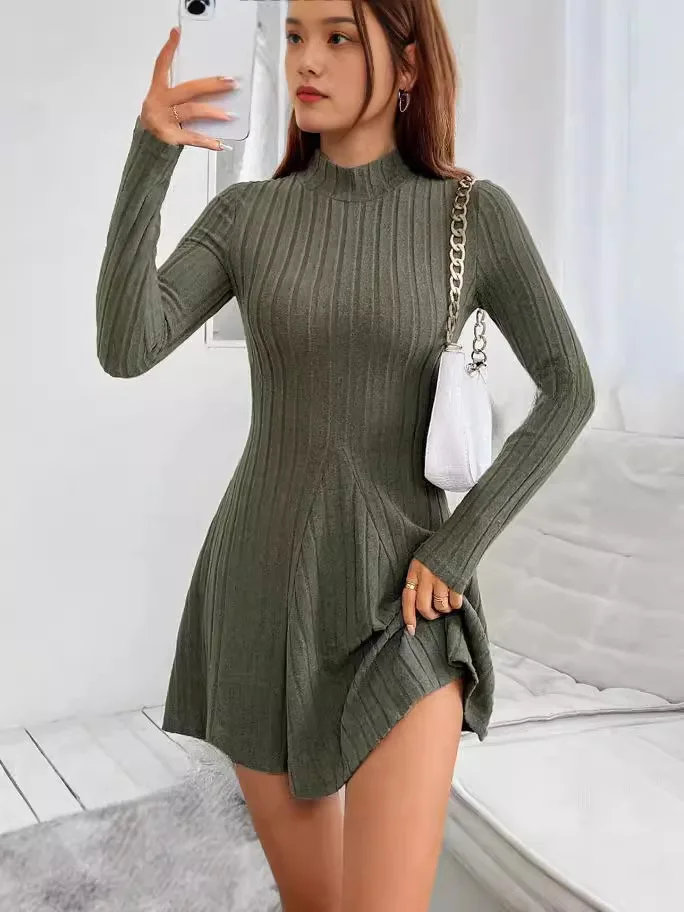 Damen Slim Fit Gestreiftes Kleid Langarm Hochkragen A-Linien-Rock Europäischer Stil Sommer 2026 Mode Grenzüberschreitende Kleidung – Detail 19
