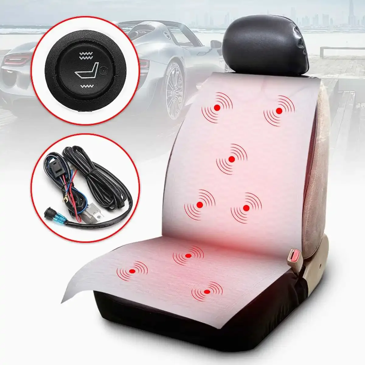 

4pcs Carbon Fiber Universal CarHeated Seat Heating Pads 2 Dial 5 Gears Adjustable Universal for 2 Seats Winter Warmer Seat Cover